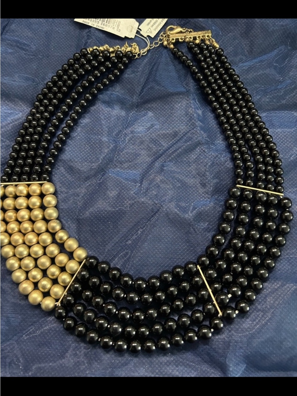Black and Gold Multi-Strand Bead Statement Necklace